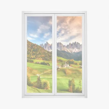 Adesivo per finestra panorama autunnale a Santa Maddalena, Dolomiti • Wallissimo®