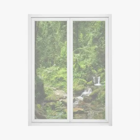 Adesivo per finestra rifugio verde nella foresta pluviale • Wallissimo®
