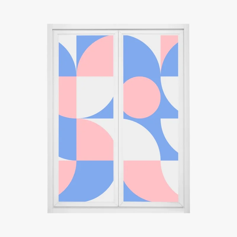 Adesivo per finestra motivo geometrico minimalista in rosa e blu