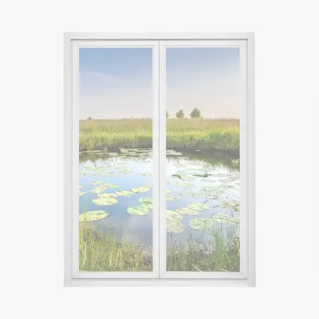 Adesivo per finestra riflessi sullo stagno di ninfee • Wallissimo®
