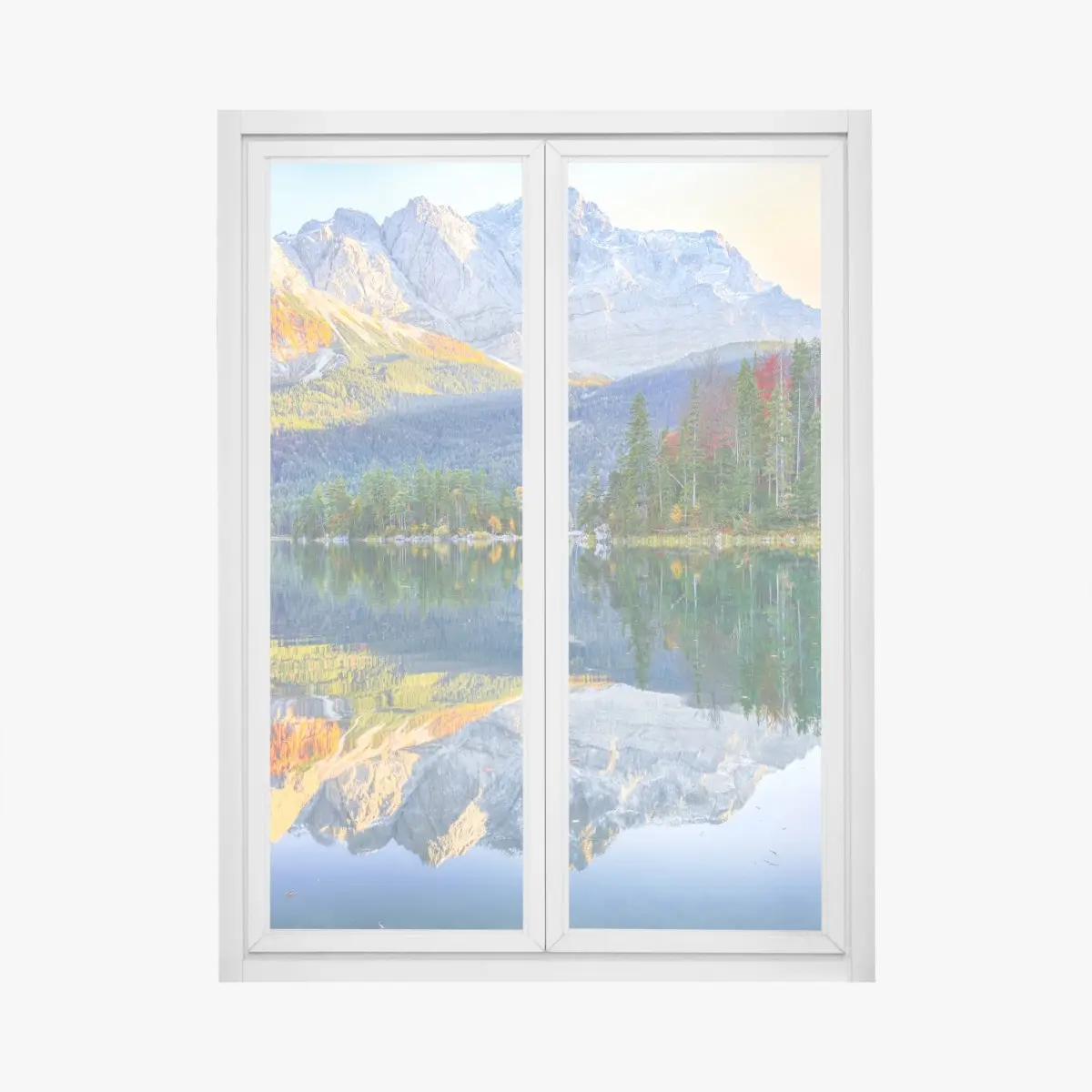 Adesivo per finestra riflessi autunnali sul lago Eibsee ai piedi della Zugspitze • Wallissimo® Adesivo per finestra riflessi autunnali sul lago Eibsee ai piedi della Zugspitze • Wallissimo®
