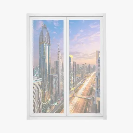 Adesivo per finestra vista aerea notturna di Dubai sulla Sheikh Zayed Road • Wallissimo®