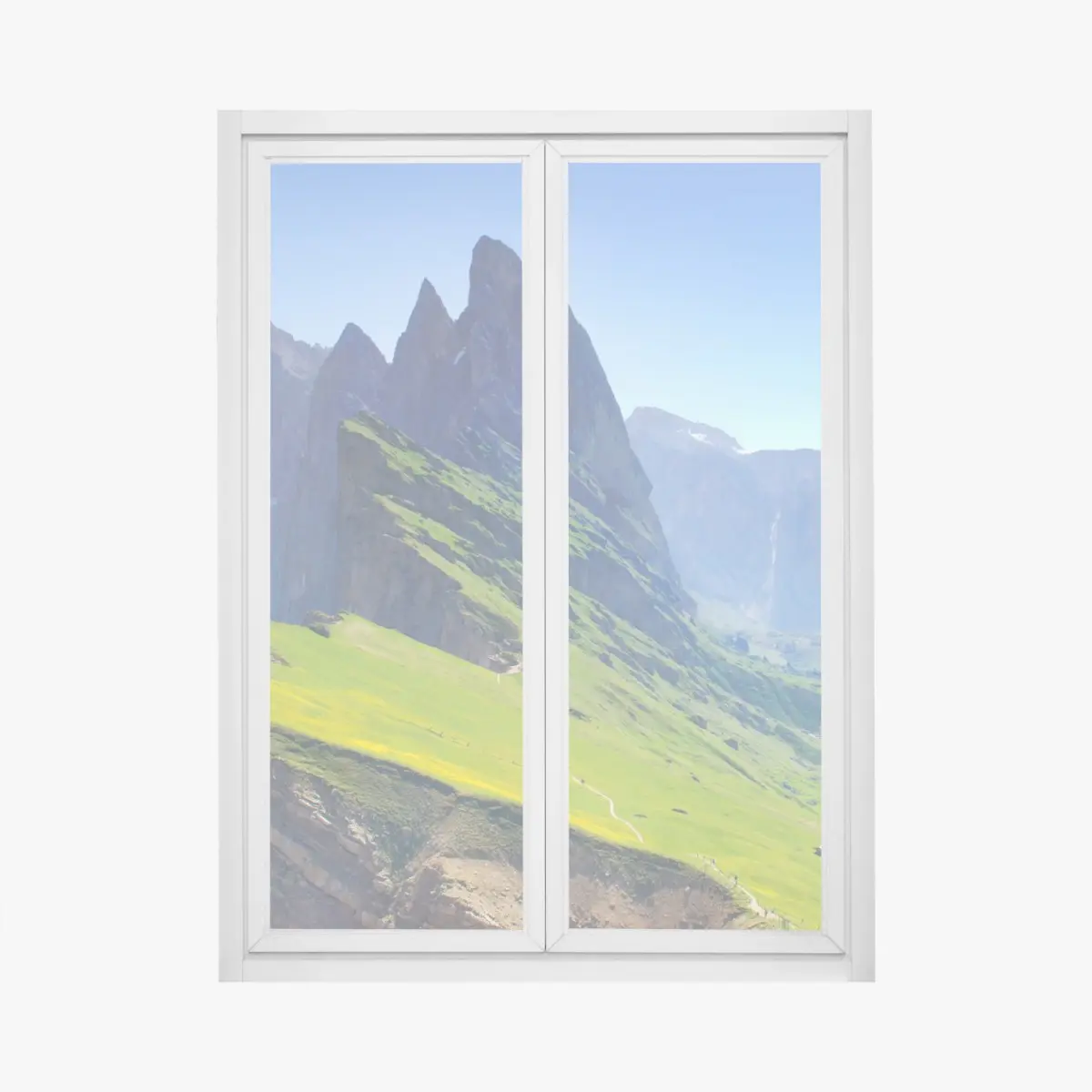 Adesivo per finestra panorama di Seceda nelle Dolomiti primaverili • Wallissimo®