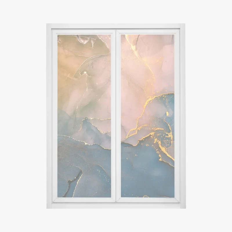 Adesivo per finestra marmo fluido: onde d'oro sull'oceano