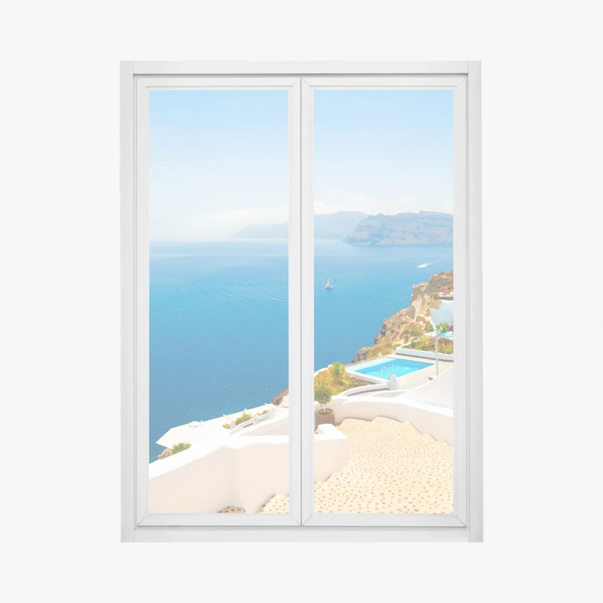 Adesivo per finestra panorama marino di Santorini • Wallissimo® Adesivo per finestra panorama marino di Santorini • Wallissimo®