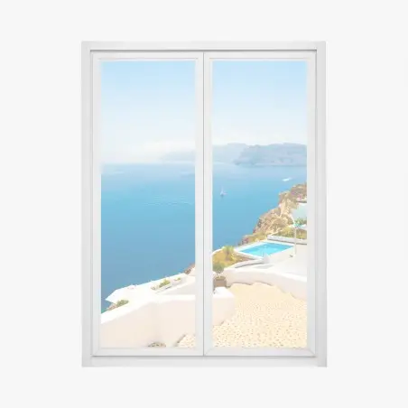 Adesivo per finestra panorama marino di Santorini • Wallissimo®