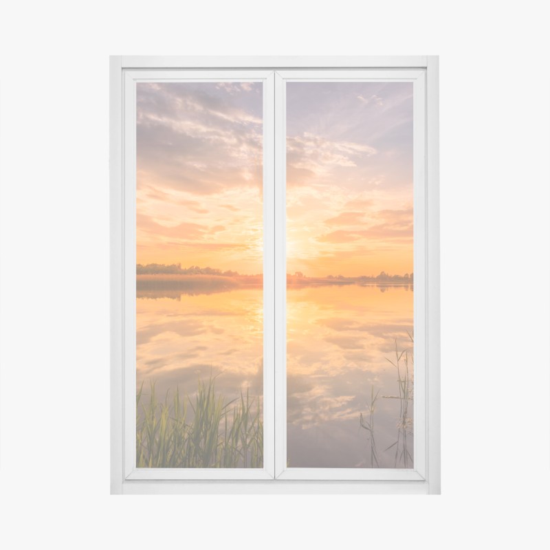 Adesivo per finestra tramonto dorato sul lago