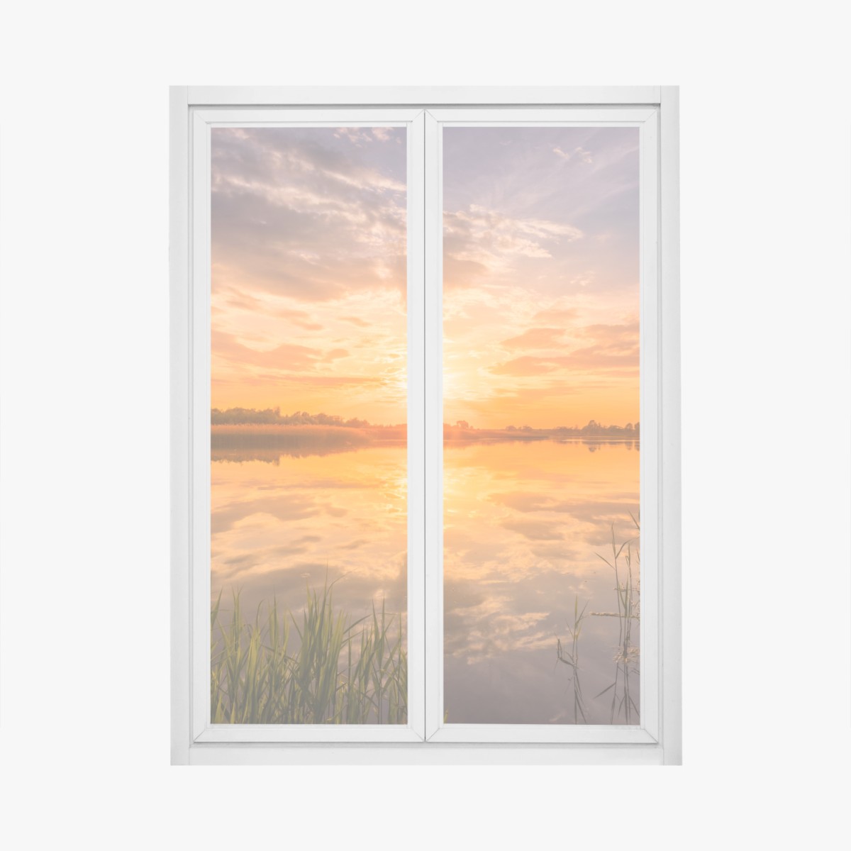 Adesivo per finestra tramonto dorato sul lago • Wallissimo®