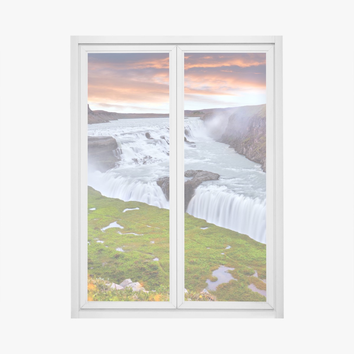 Adesivo per finestra tramonto su Gullfoss, cascata d'Islanda • Wallissimo®