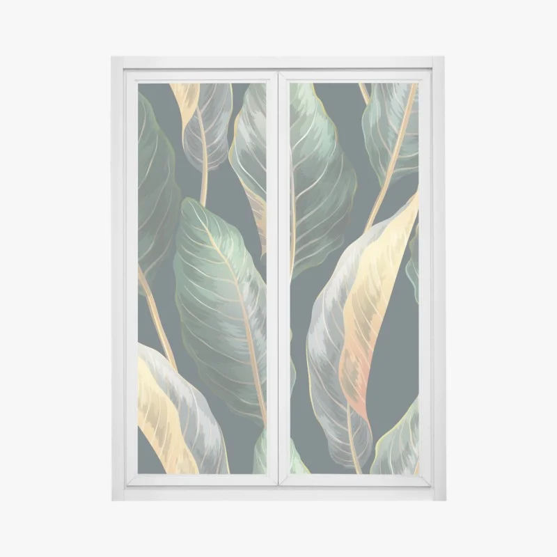 Adesivo per finestra motivo tropicale vintage con foglie esotiche