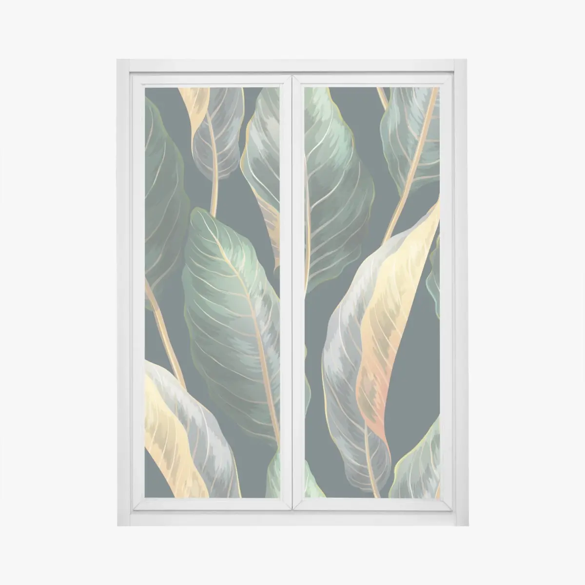 Adesivo per finestra motivo tropicale vintage con foglie esotiche • Wallissimo®