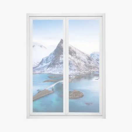 Adesivo per finestra panorama aereo delle Lofoten al tramonto • Wallissimo®