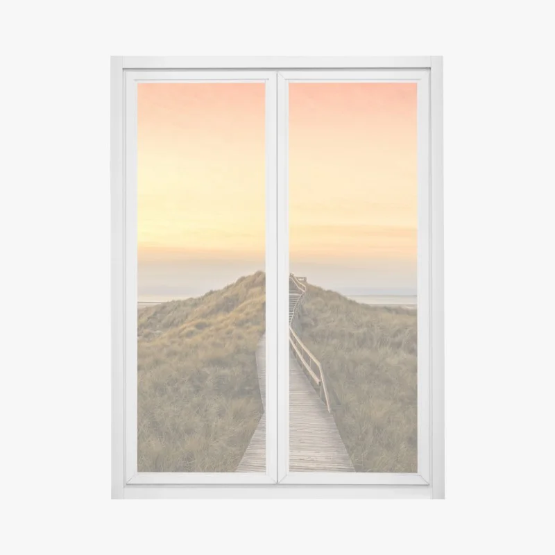 Adesivo per finestra passerella tra le dune di Norddorf al tramonto • Wallissimo®