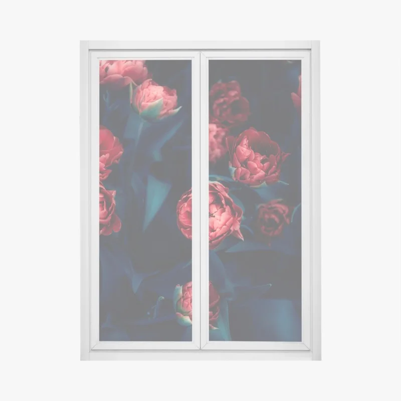 Adesivo per finestra fiori rossi su sfondo scuro