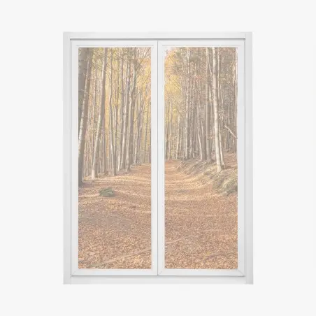 Adesivo per finestra sentiero d'autunno nel bosco dorato • Wallissimo®