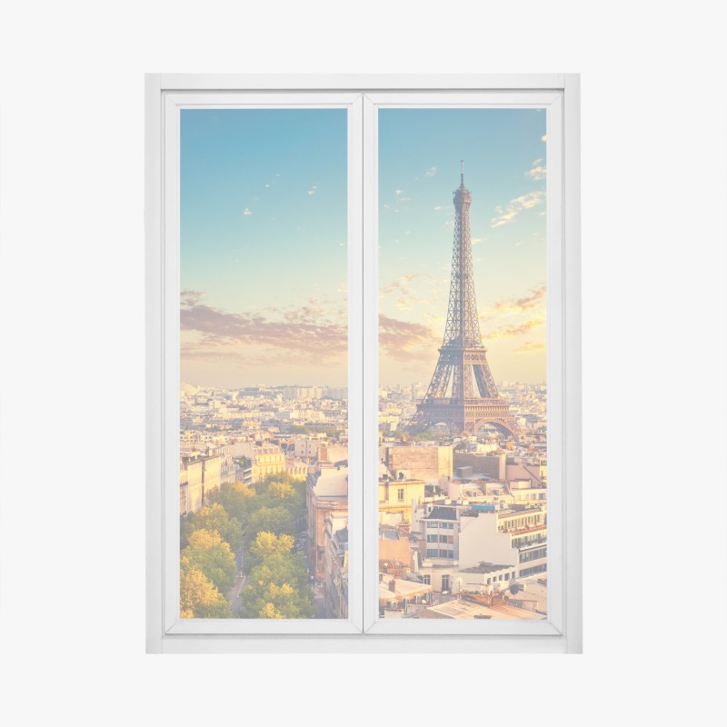 Adesivo per finestra tramonto su Parigi con la Torre Eiffel