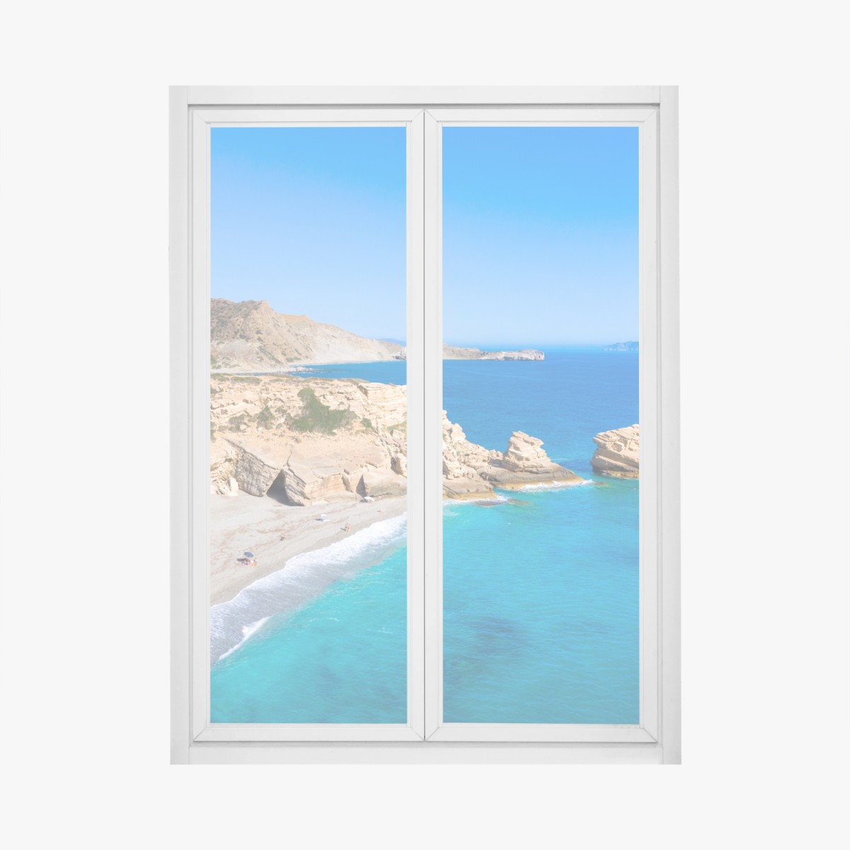 Adesivo per finestra scogliere dorate e mare turchese • Wallissimo®