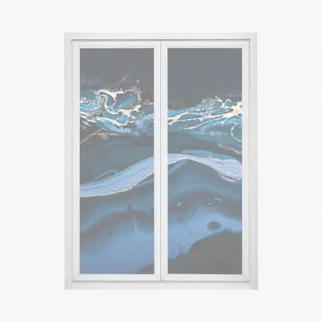 Adesivo per finestra onde astratte in blu e oro • Wallissimo®