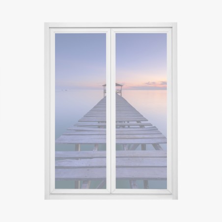 Adesivo per finestra pontile verso l'orizzonte al tramonto • Wallissimo®