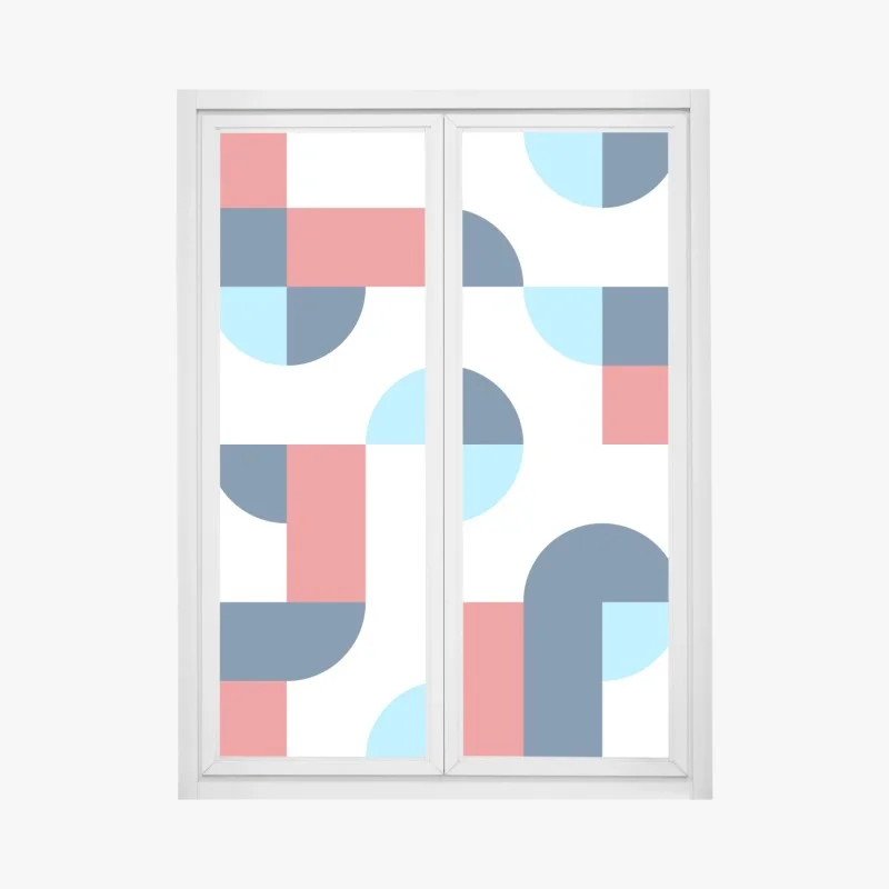 Adesivo per finestra motivo geometrico moderno blu e corallo