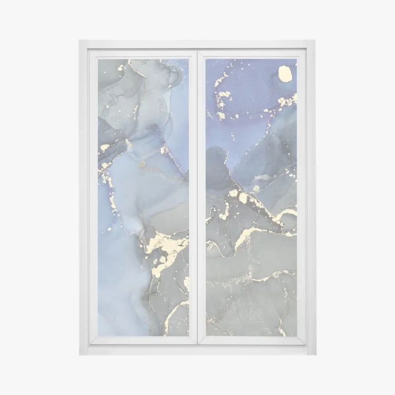 Adesivo per finestra paesaggio liquido blu e oro