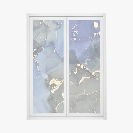 Adesivo per finestra paesaggio liquido blu e oro • Wallissimo®