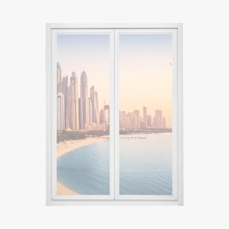 Adesivo per finestra orizzonte urbano al tramonto a Dubai