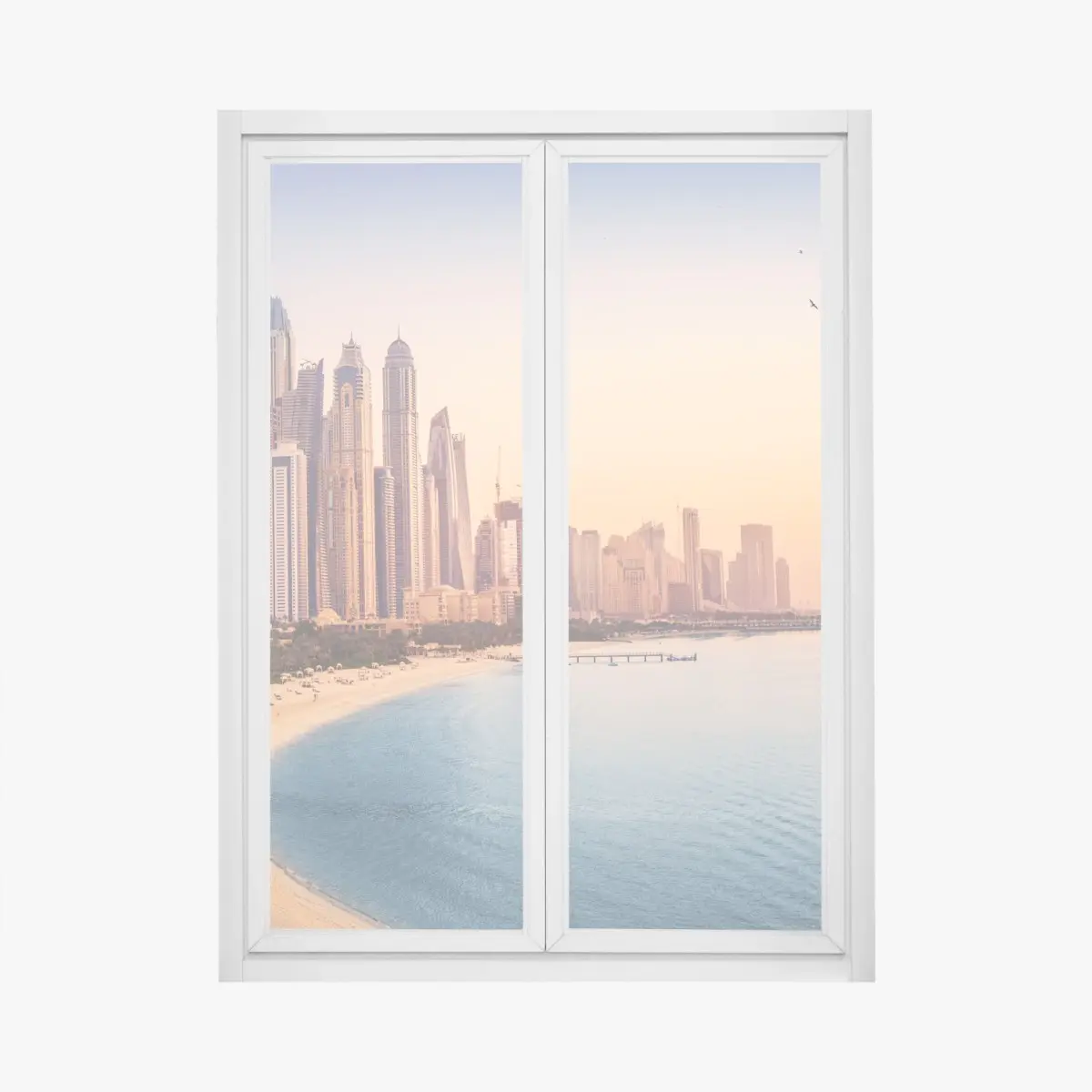 Adesivo per finestra orizzonte urbano al tramonto a Dubai • Wallissimo®