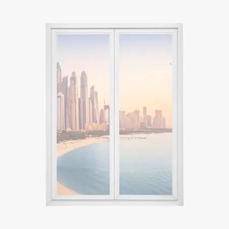 Adesivo per finestra orizzonte urbano al tramonto a Dubai • Wallissimo®