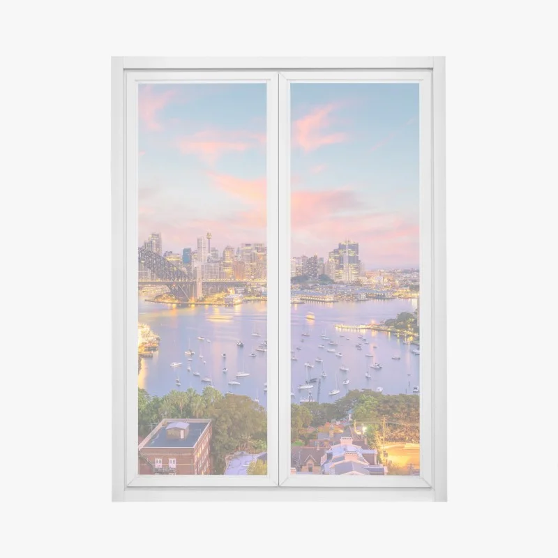 Adesivo per finestra tramonto sul porto di Sydney