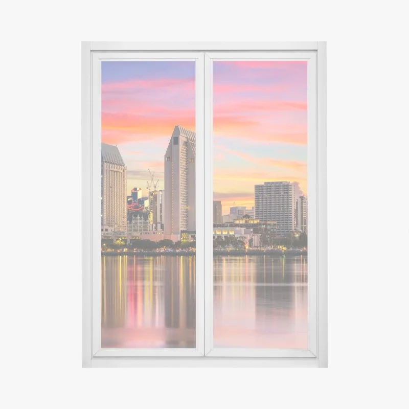 Adesivo per finestra tramonto vibrante sullo skyline di San Diego