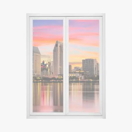 Adesivo per finestra tramonto vibrante sullo skyline di San Diego • Wallissimo®