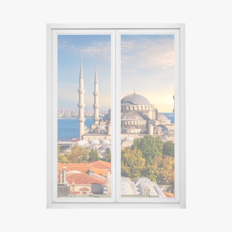 Adesivo per finestra tramonto sulla Moschea Blu di Istanbul • Wallissimo®