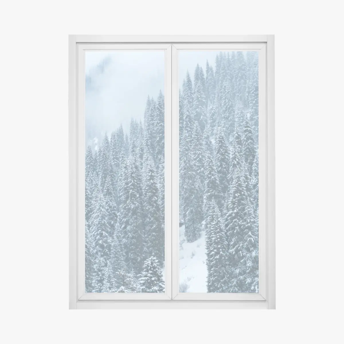 Adesivo per finestra foresta di abeti sotto la neve • Wallissimo®