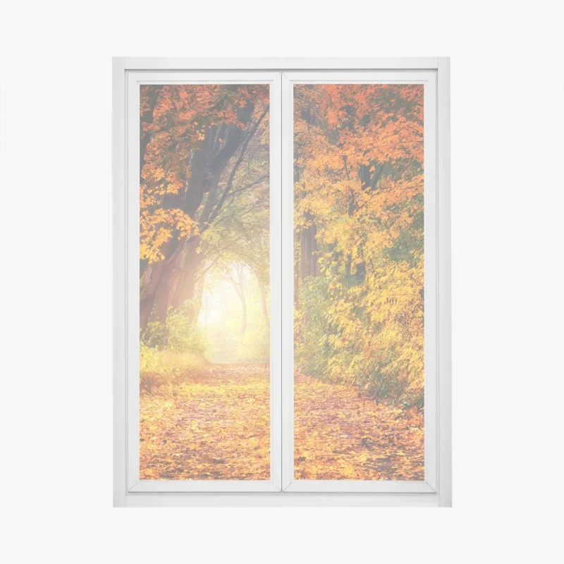 Adesivo per finestra incantevole sentiero d'autunno • Wallissimo®