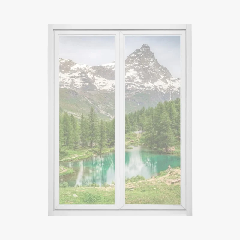 Adesivo per finestra panorama alpino del Lago Blu a Cervinia • Wallissimo® Adesivo per finestra panorama alpino del Lago Blu a Cervinia • Wallissimo®