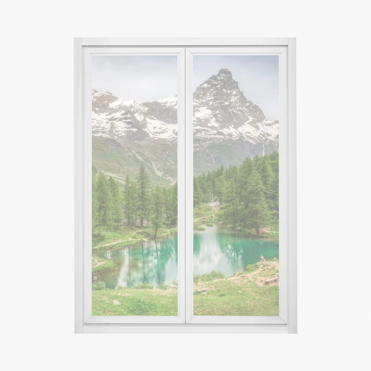 Adesivo per finestra panorama alpino del Lago Blu a Cervinia • Wallissimo® Adesivo per finestra panorama alpino del Lago Blu a Cervinia • Wallissimo®