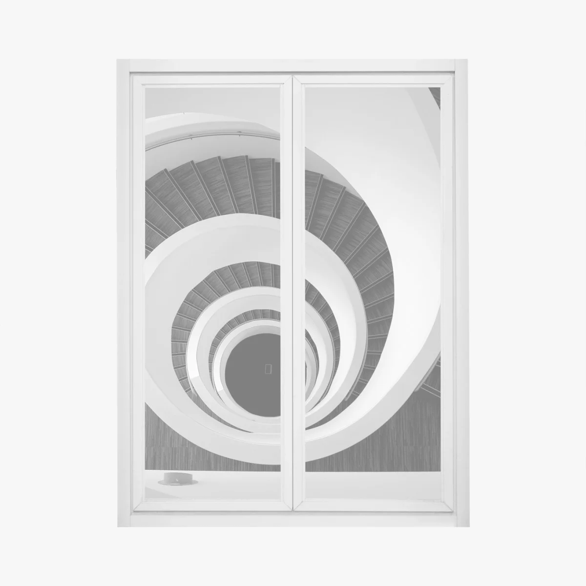 Adesivo per finestra spirale architettonica in bianco e nero • Wallissimo® Adesivo per finestra spirale architettonica in bianco e nero • Wallissimo®