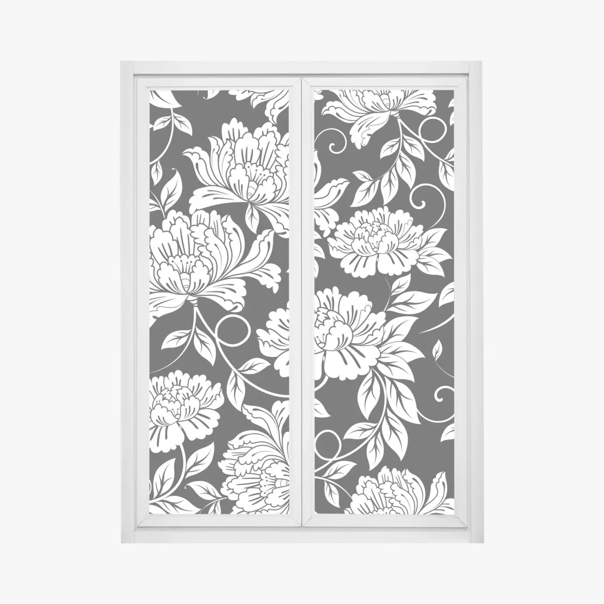 Adesivo per finestra motivo floreale ornamentale in bianco e nero • Wallissimo®