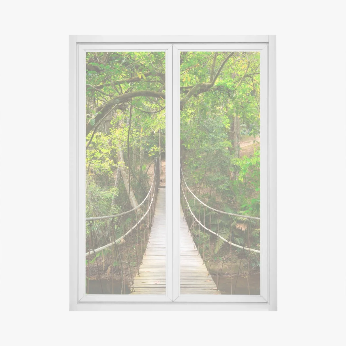 Adesivo per finestra ponte sospeso nella foresta lussureggiante • Wallissimo® Adesivo per finestra ponte sospeso nella foresta lussureggiante • Wallissimo®