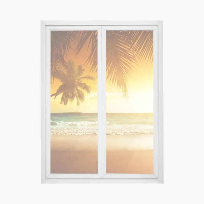 Adesivo per finestra tramonto sui Caraibi con palme