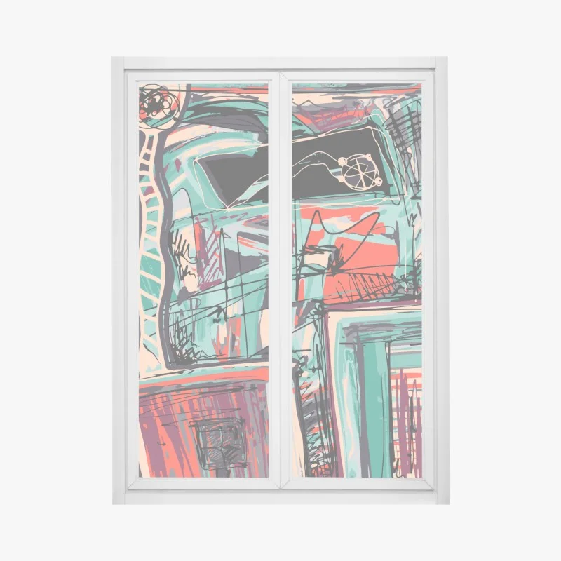 Adesivo per finestra composizione astratta urbana colorata