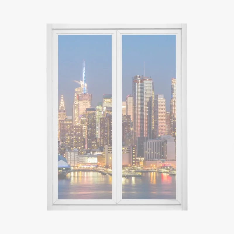 Adesivo per finestra skyline notturna di New York, panoramica urbana