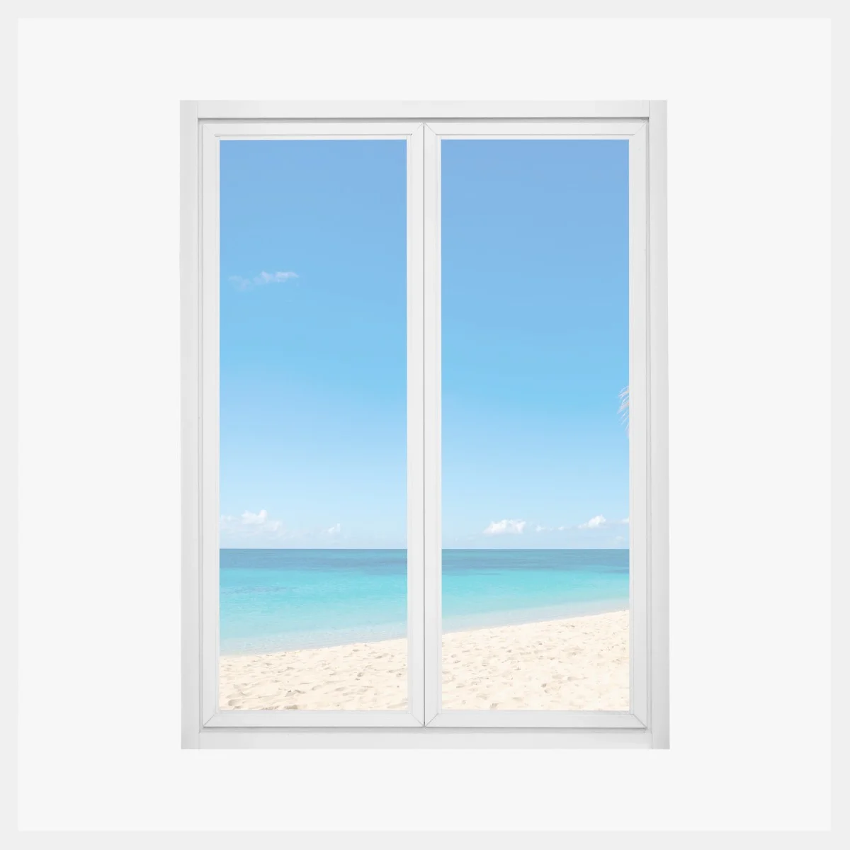 Adesivo per finestra paradiso tropicale con palma e mare turchese • Wallissimo® Adesivo per finestra paradiso tropicale con palma e mare turchese • Wallissimo®