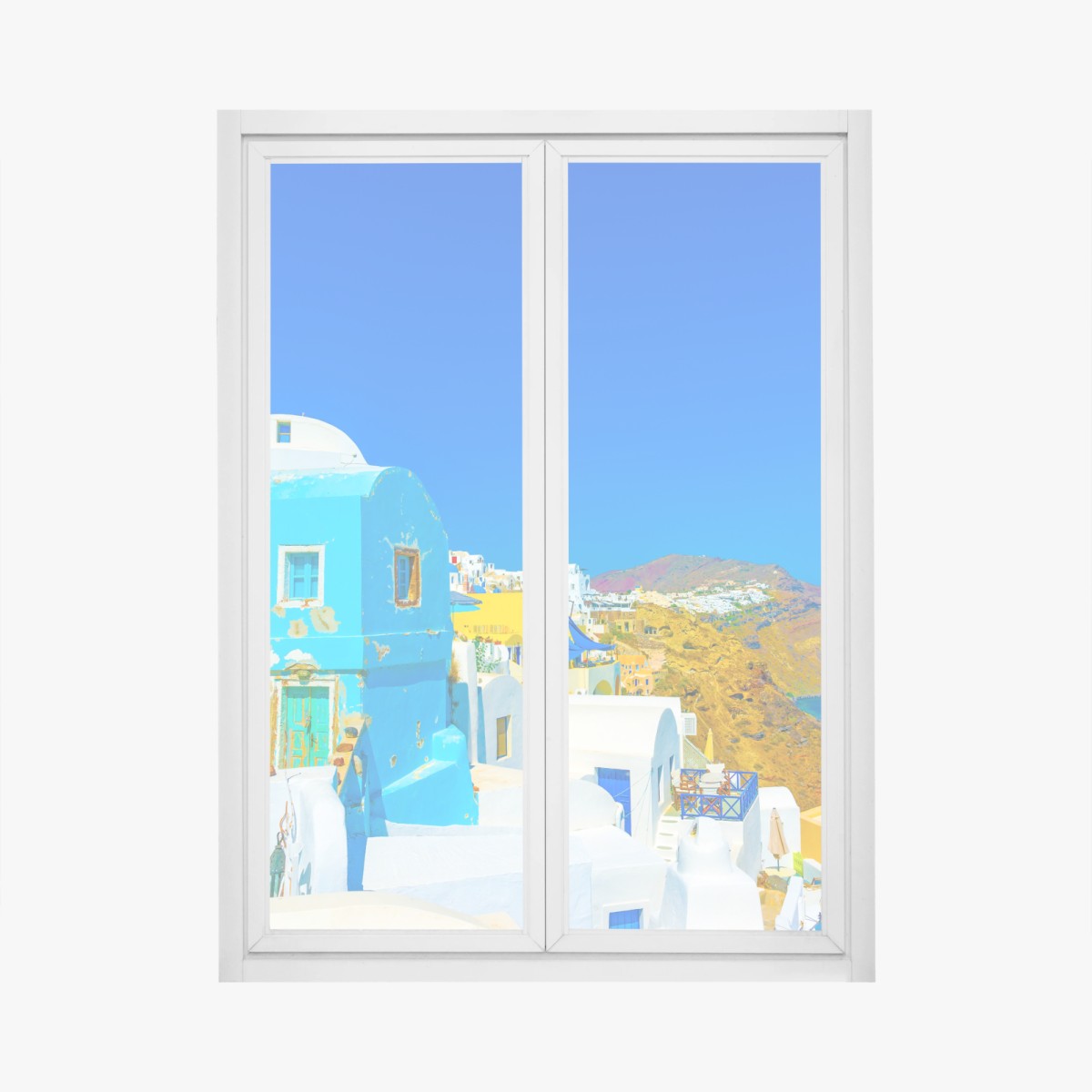 Adesivo per finestra vista pittoresca di Oia, Santorini • Wallissimo®
