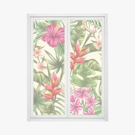 Adesivo per finestra motivo tropicale fiorito • Wallissimo®