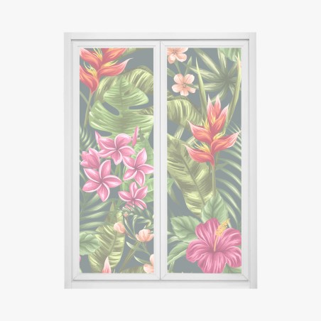 Adesivo per finestra motivo tropicale floreale acquerellato • Wallissimo®