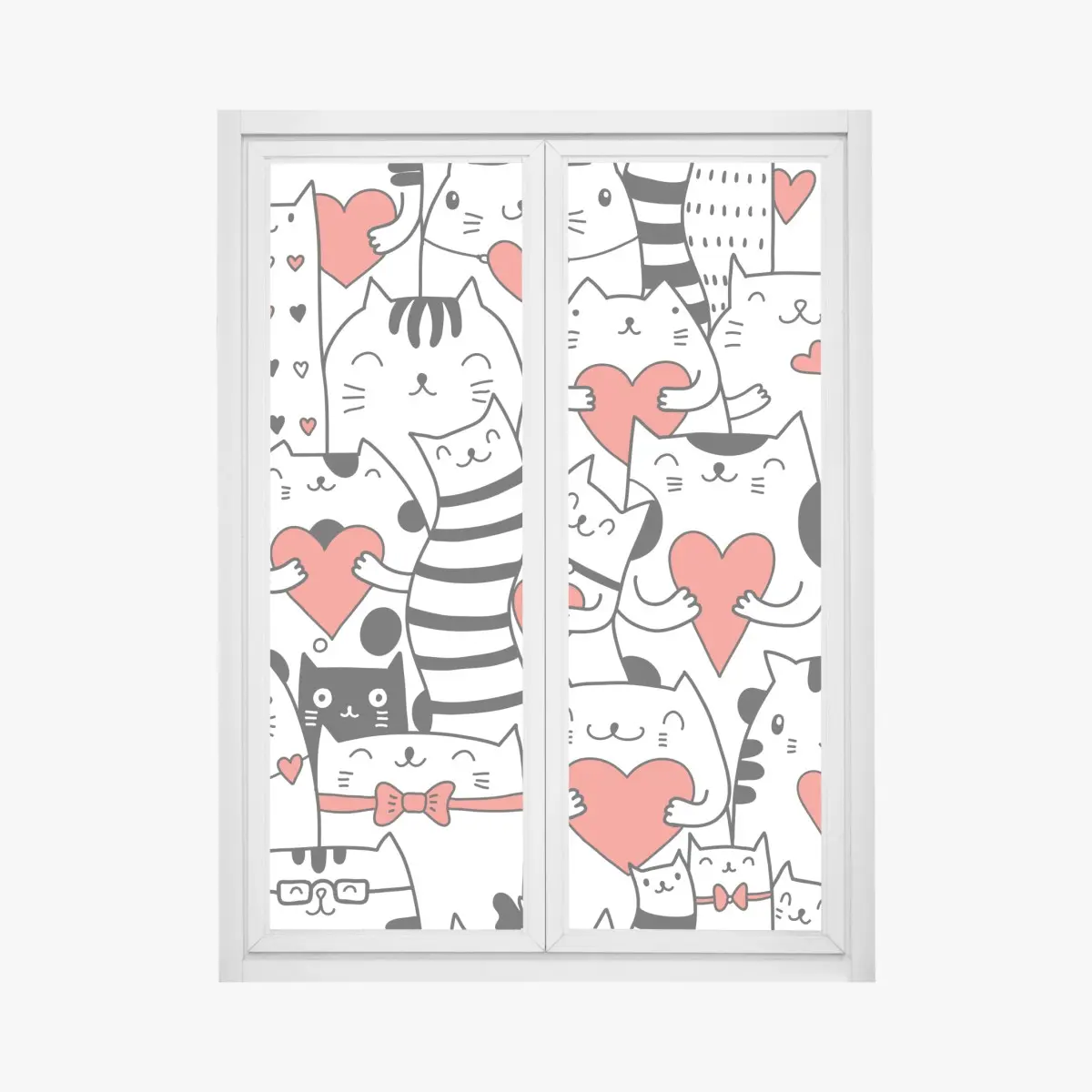 Adesivo per finestra motivo di gatti con cuori adorabile • Wallissimo®