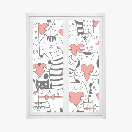 Adesivo per finestra motivo di gatti con cuori adorabile • Wallissimo®