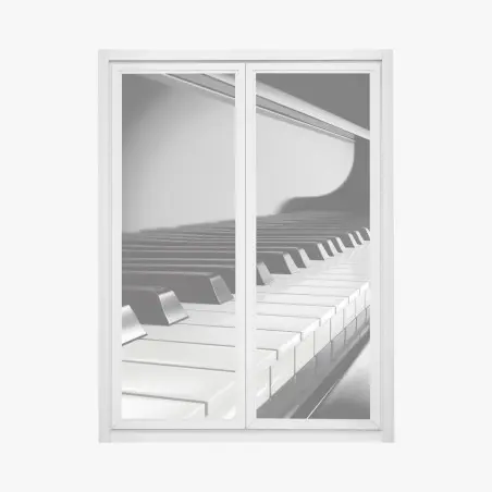 Adesivo per finestra eleganza in bianco e nero: tastiera di pianoforte • Wallissimo®